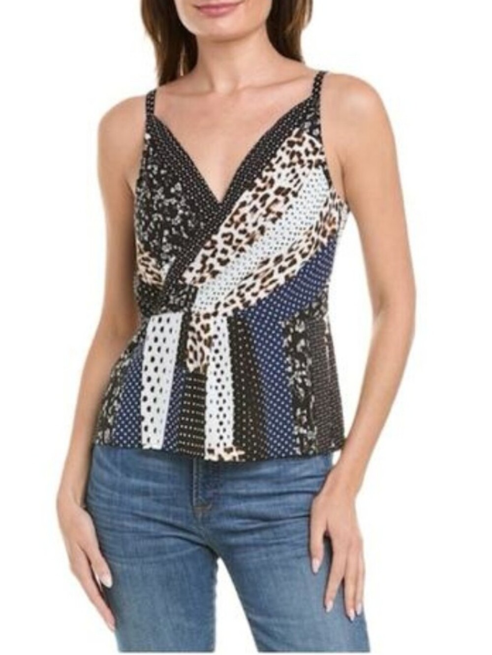 CAbi Crossover Cami 3787 Top Size 8 Mixed Print Blouse Tank Animal Patchwork